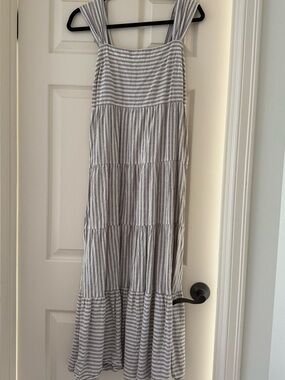 Madewell Gray & White Striped Tiered Maxi Dress